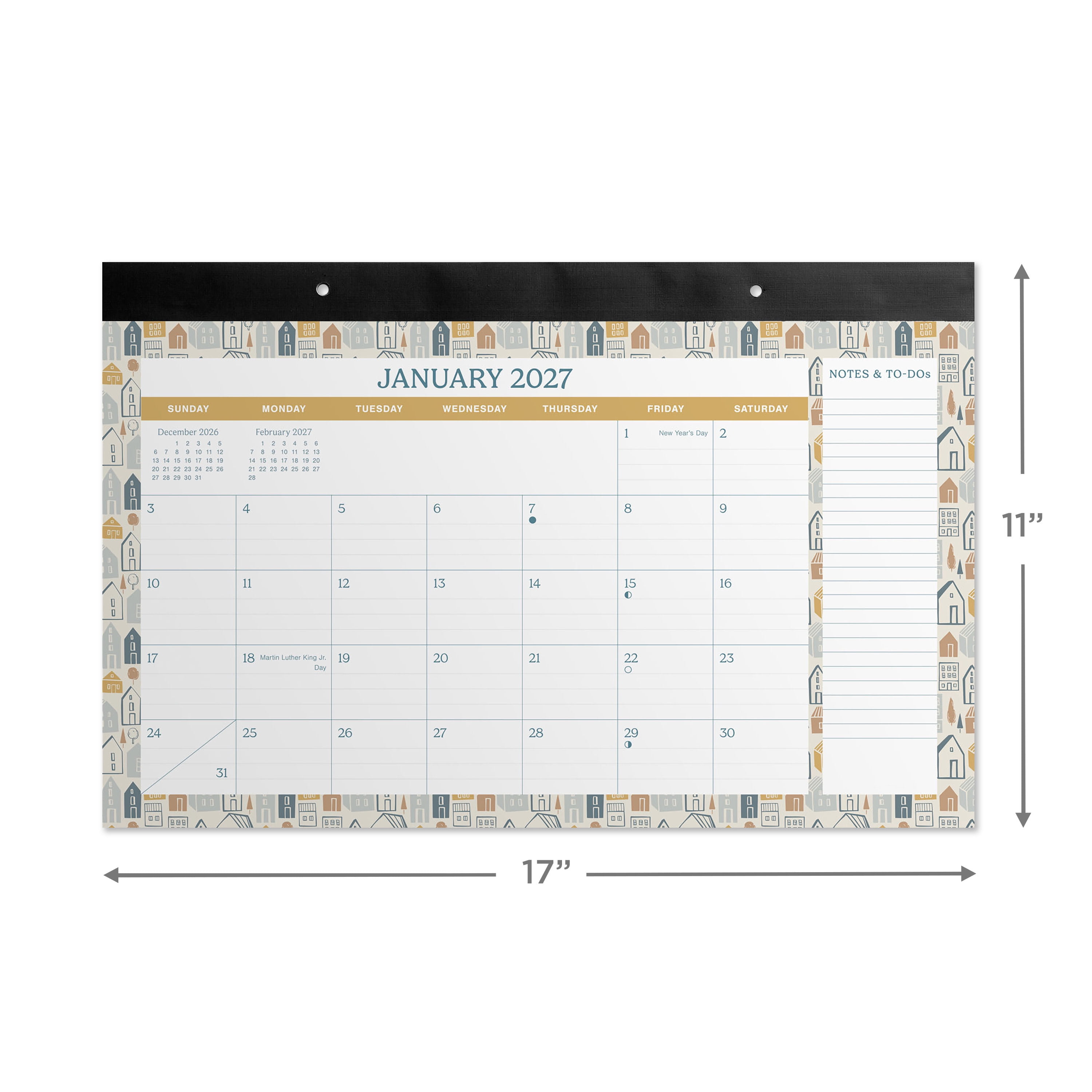 Pen+Gear 2027 House Design Desk Pad Calendar, 17" x 11", January to December, Perforated