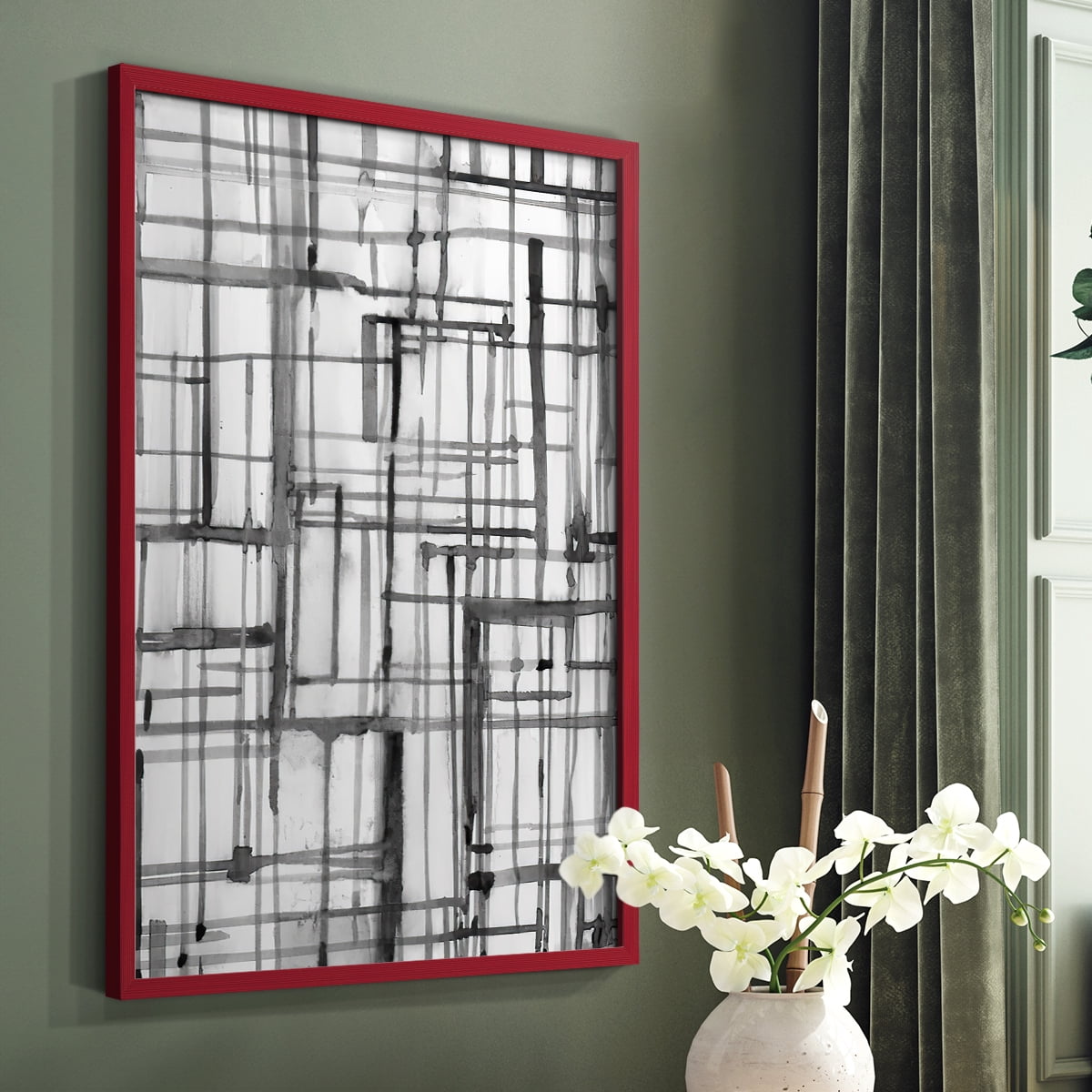 Line Meditation II in Red Solid Wood 11 x 14 Framed Print