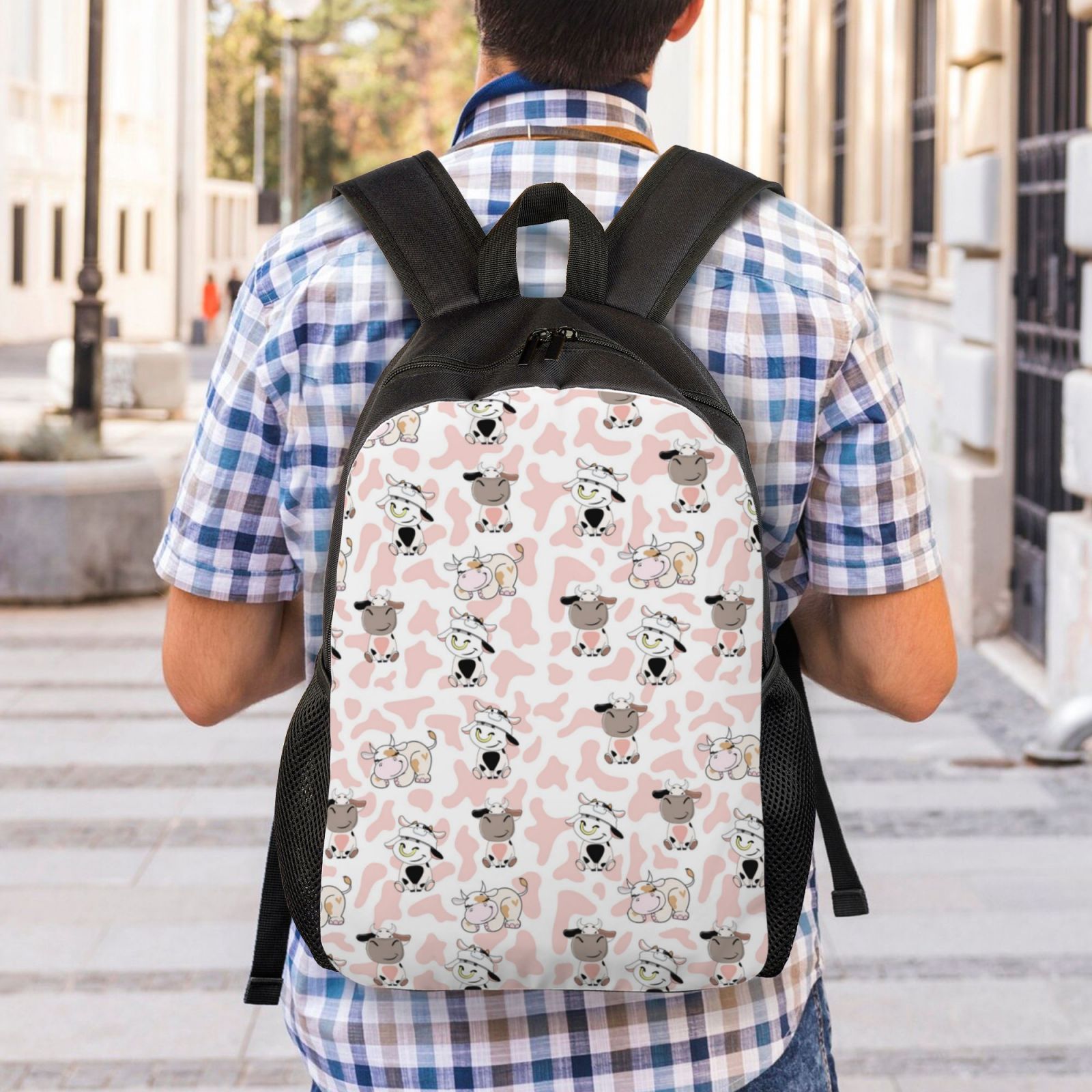 Xecao Cute Cartoon Cows Print School Backpack with Laptop Compartment Small Travel Laptop Backpack for Women Men Waterproof College Backpack Simple School Bag