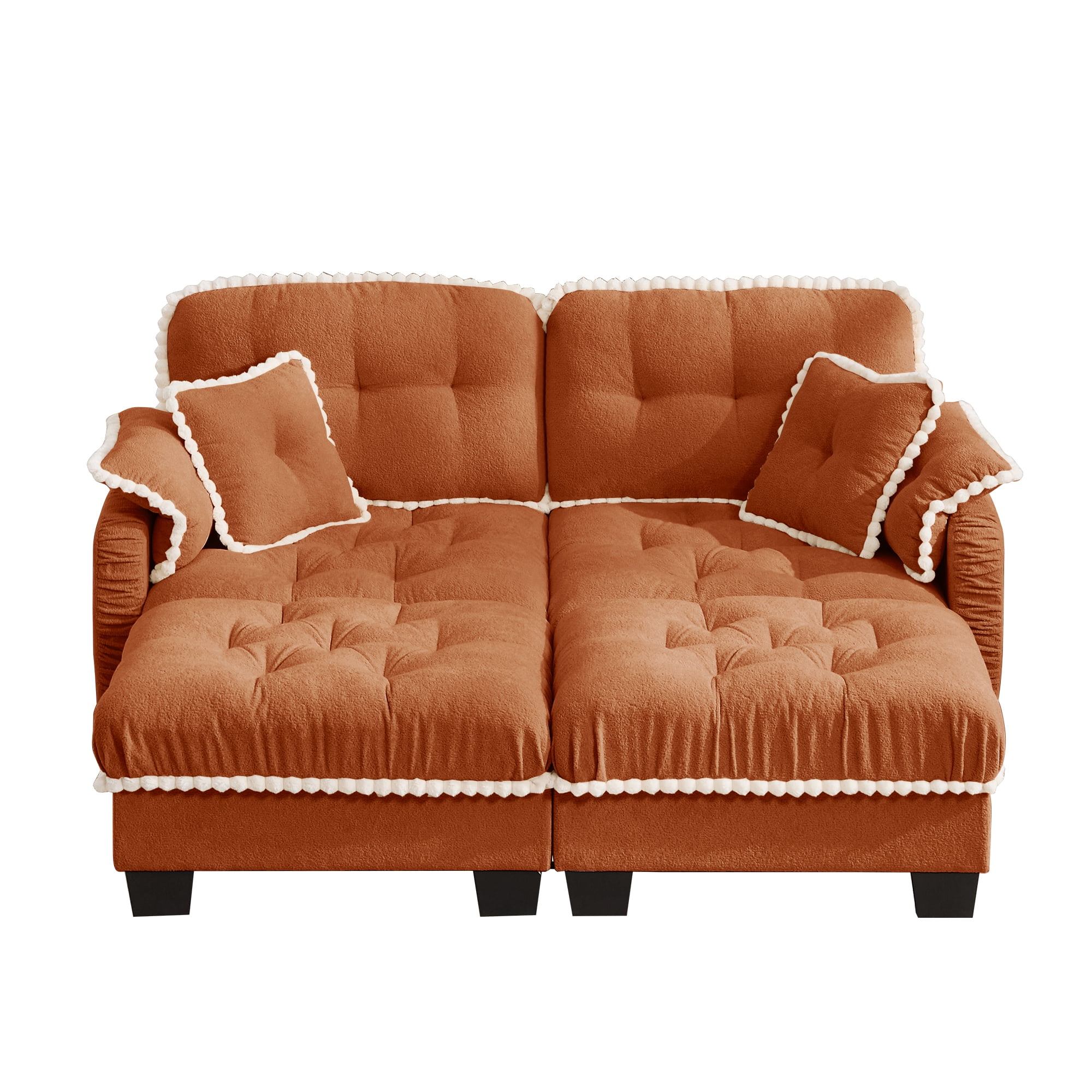 Aenkyo 70" Chenille Modular Sectional Sofa with 2 Ottomans, 23.8" Deep Seat, Orange