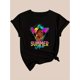 thumbnail image 3 of Triangle Sunset Coconut Tree Beautiful Woman Printed Casual Fashion Top with Round Neck Short Sleeve T-Shirt for Black Ladies, 3 of 5