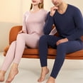 thumbnail image 3 of 2 Pcs/Set Winter Men Thermal Underwear Set Round Neck Long Sleeve Warm Thick High Elasticity Slim Fit Open Crotch Men Pajamas Set Sports Tracksuit Top Pants Set, 3 of 8
