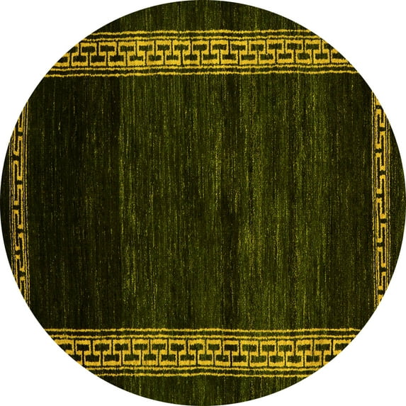 Ahgly Company Machine Washable Indoor Round Abstract Yellow Modern Area Rugs, 8' Round
