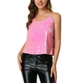 thumbnail image 6 of INSPIRE CHIC Women's Sequin Spaghetti Strap Crop Camisole Tank Tops S Pink, 6 of 9