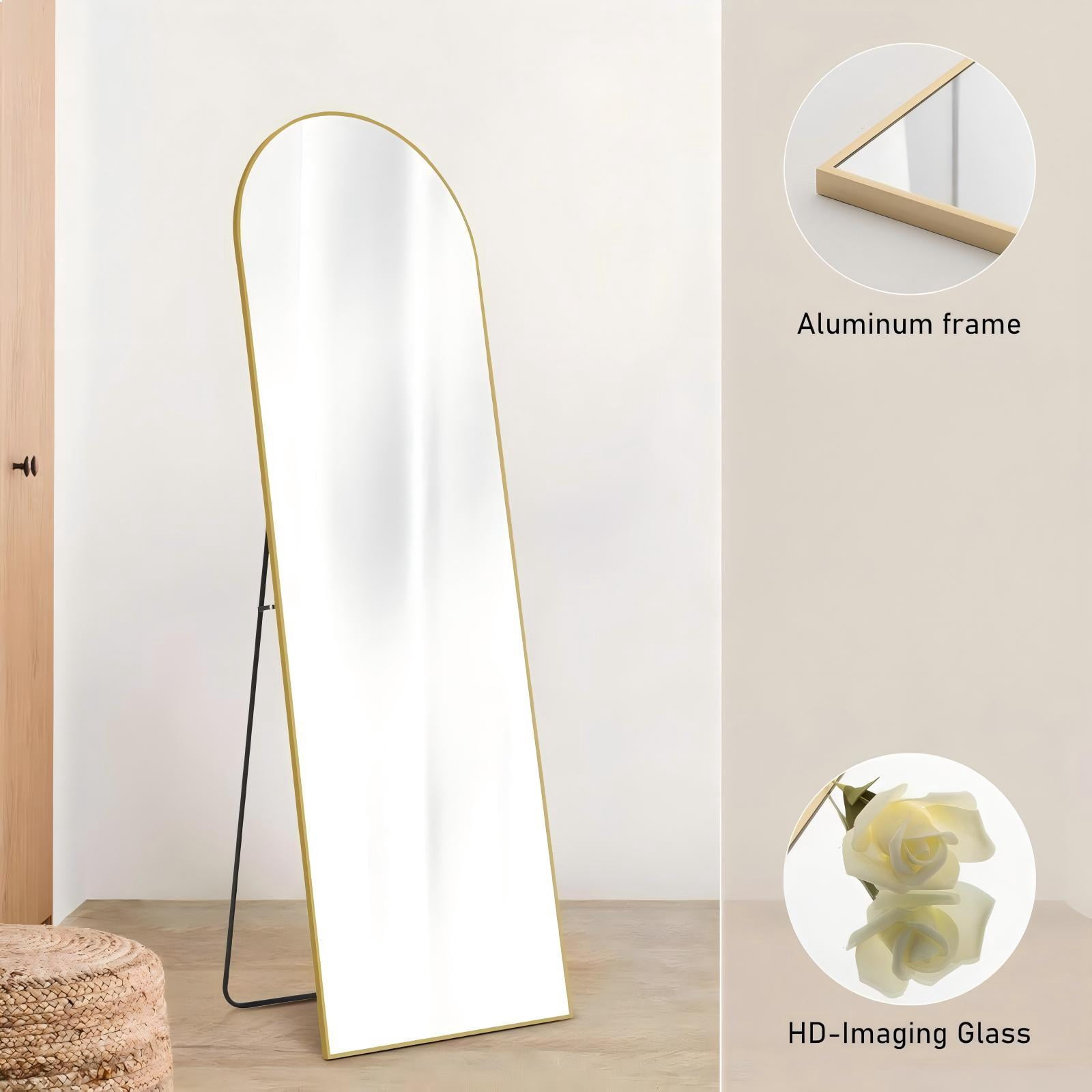 Anyrose 64"x21" Mirror Free-standing Floor Mirror Arched Full Body, Gold