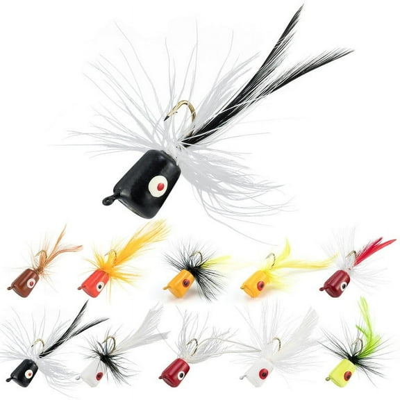 Dr.Fish 10pcs Fly Fishing Flies Assortment Poppers Jigs Lures #8 Hooks Trout Panfish Bass