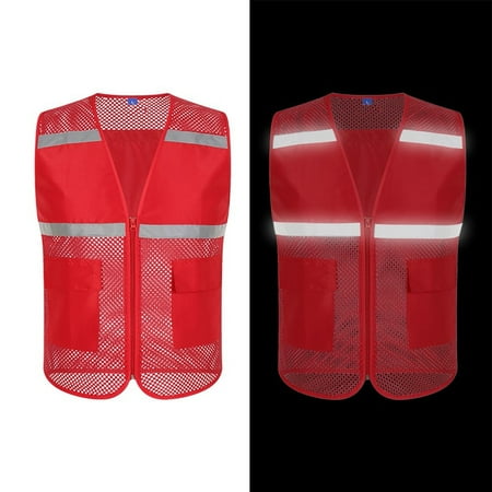 

Mens Multi-Pocket Mesh Vest Jacket Visibility Waistcoat Safety Work Reflective