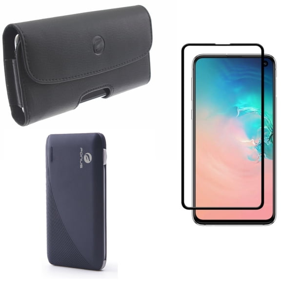 Galaxy S10e Power Bank w Screen Protector w Case Belt Clip - 10000mAh Charger Portable, Tempered Glass 5D Curved Edge, Leather Holster Cover for Samsung Galaxy S10e Phone