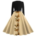 thumbnail image 3 of Vintage Sunflower Print Dress for Women Long Sleeve V-Neck Floral A-Line Midi Dress with Bow Belt, 3 of 3