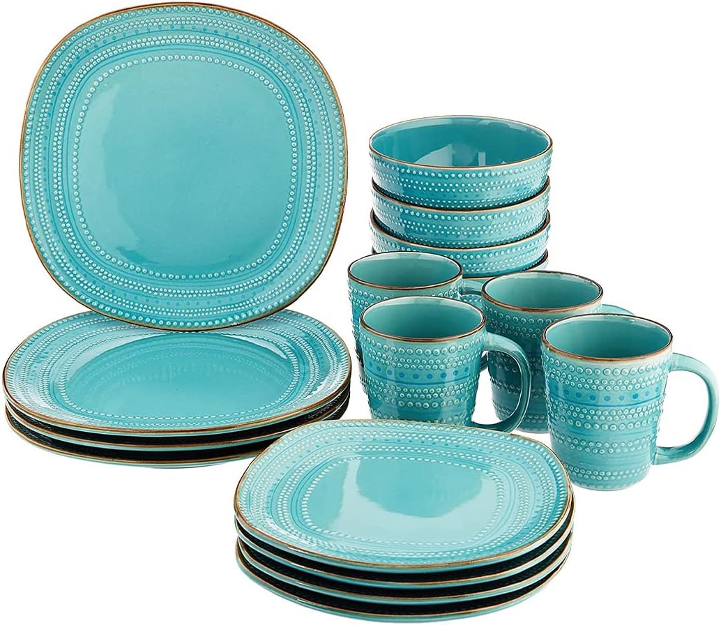 HANTU Round Dinnerware Set 16Piece Stoneware Modern Plates & Bowls