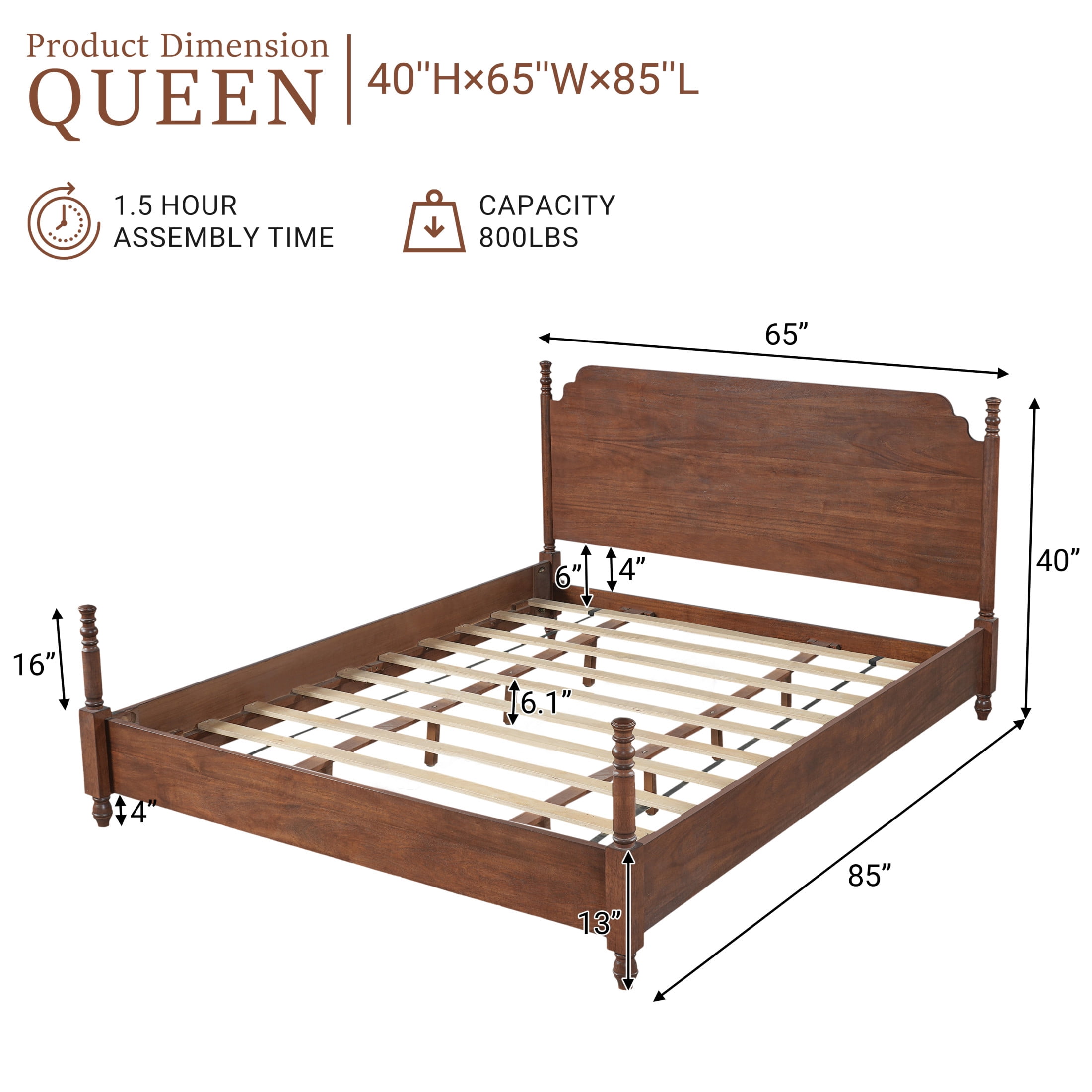 Christopher Knight Home Farmhouse Queen Platform Bed with Curved Headboard, Turned Legs, Walnut Brown