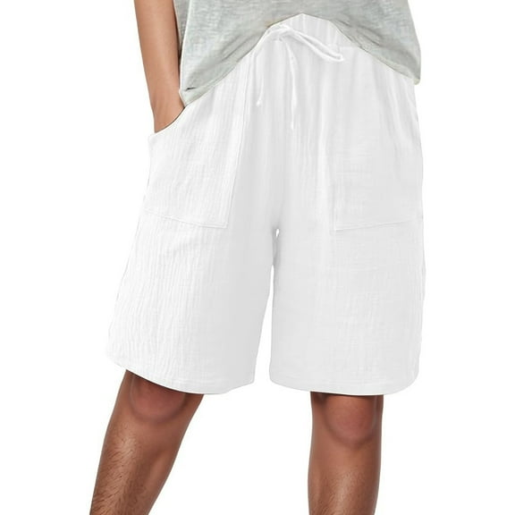 Huowey Women's Pants Shorts for Knee Length Linen Wide Leg High Waisted Beach Summer Pants Casual Vacation Short Pant