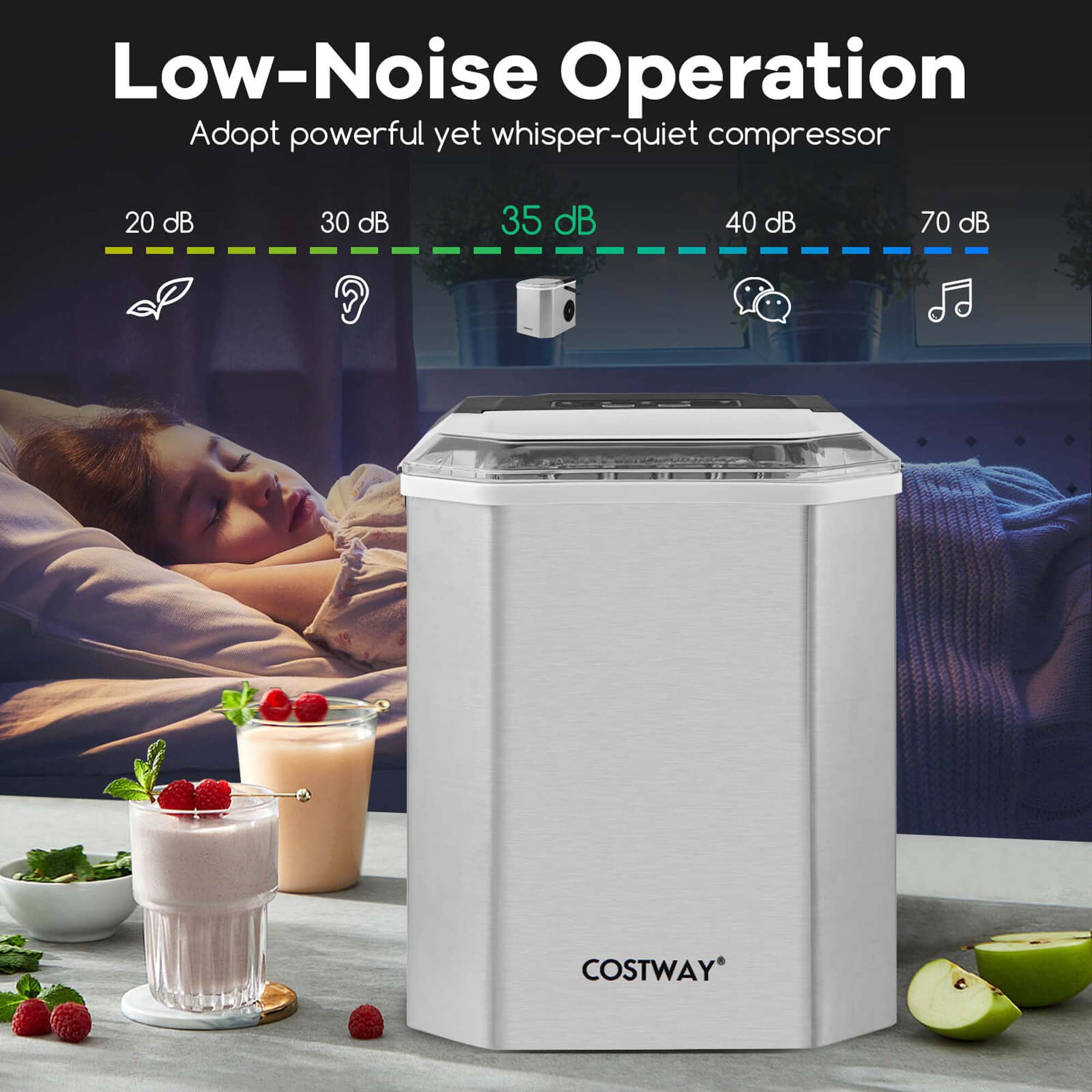 Costway Countertop Ice Maker Portable Ice Making Machine 6-13 Mins 9 Ice 26.5 lbs/24 Hrs Silver
