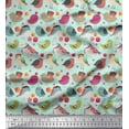 thumbnail image 1 of Soimoi Green Moss Georgette Fabric Floral & Birds Clip Art Print Sewing Fabric Yard 42 Inch Wide, 1 of 3