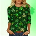 thumbnail image 2 of Womens St Patricks Day Tops Clover Graphic T Shirt 3/4 Sleeve Round Neck Tees Casual Green Irish Blouses St Pattys Shirts Women, 2 of 6