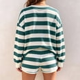 thumbnail image 5 of Lounge Sets for Women Striped Two piece Set Oversized Henley Shirts Drawstring Shorts Fashion Matching Sets Women Clothing with Pockets Green L, 5 of 5