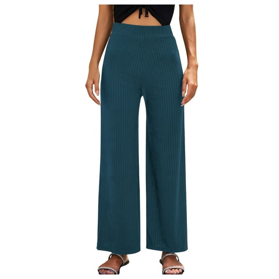 Ecqkame Women's Wide Leg Pants Women's Spring And Summer Fashion Solid Color Casual Loose Breathable Stretch Casual Outdoor Wide Leg Pants Blue XL