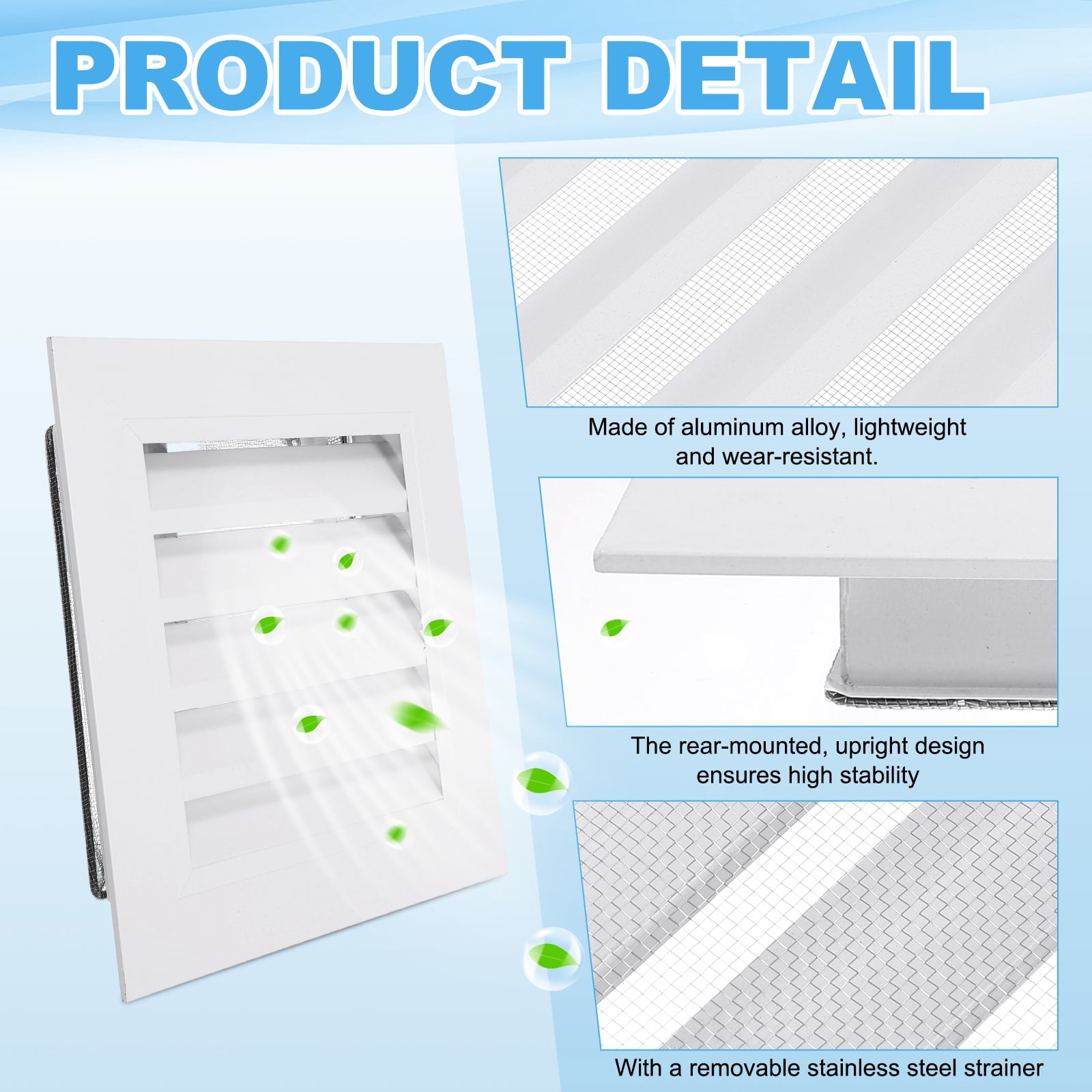 Uxcell 12x12 Inch Gable Vent, 2PCS Aluminum Alloy Wall Shed Vents with Strainer, White