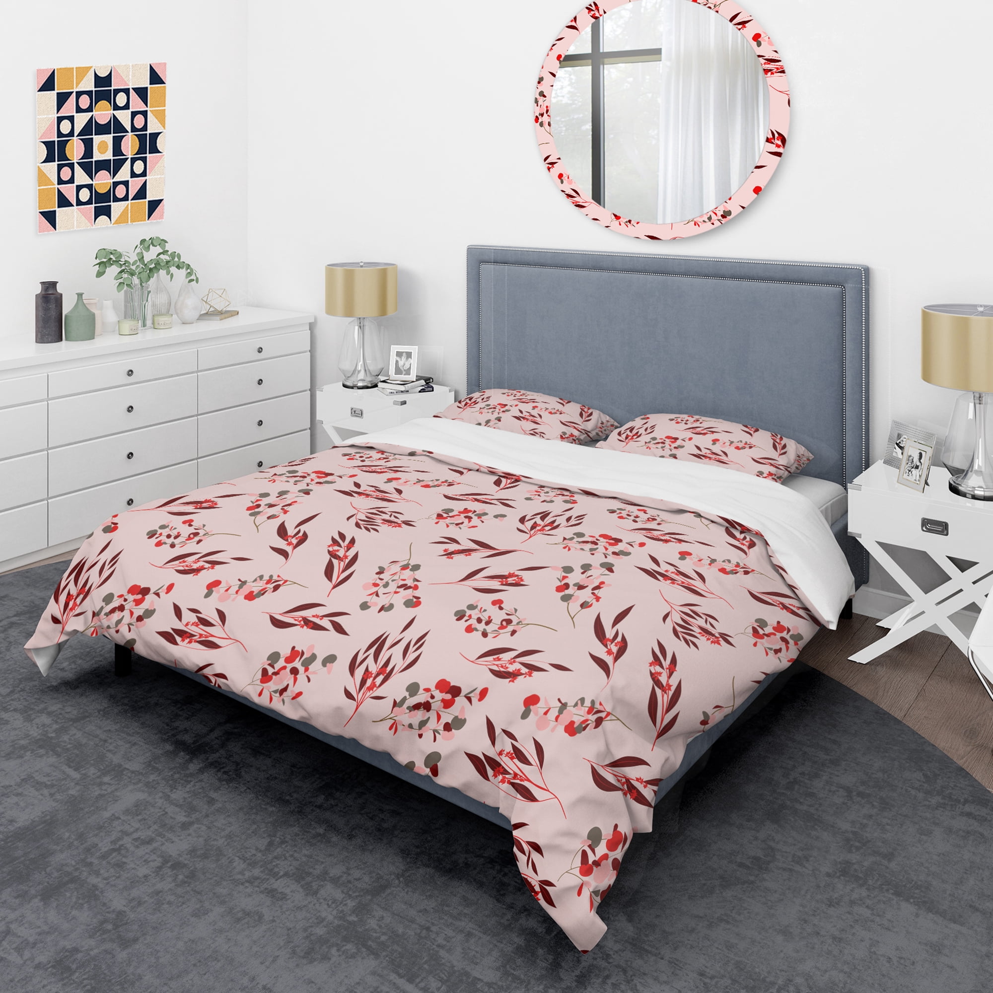 Designart 'Bright Eucalyptus Floral Pattern II' Mid-Century Modern Duvet Cover Set