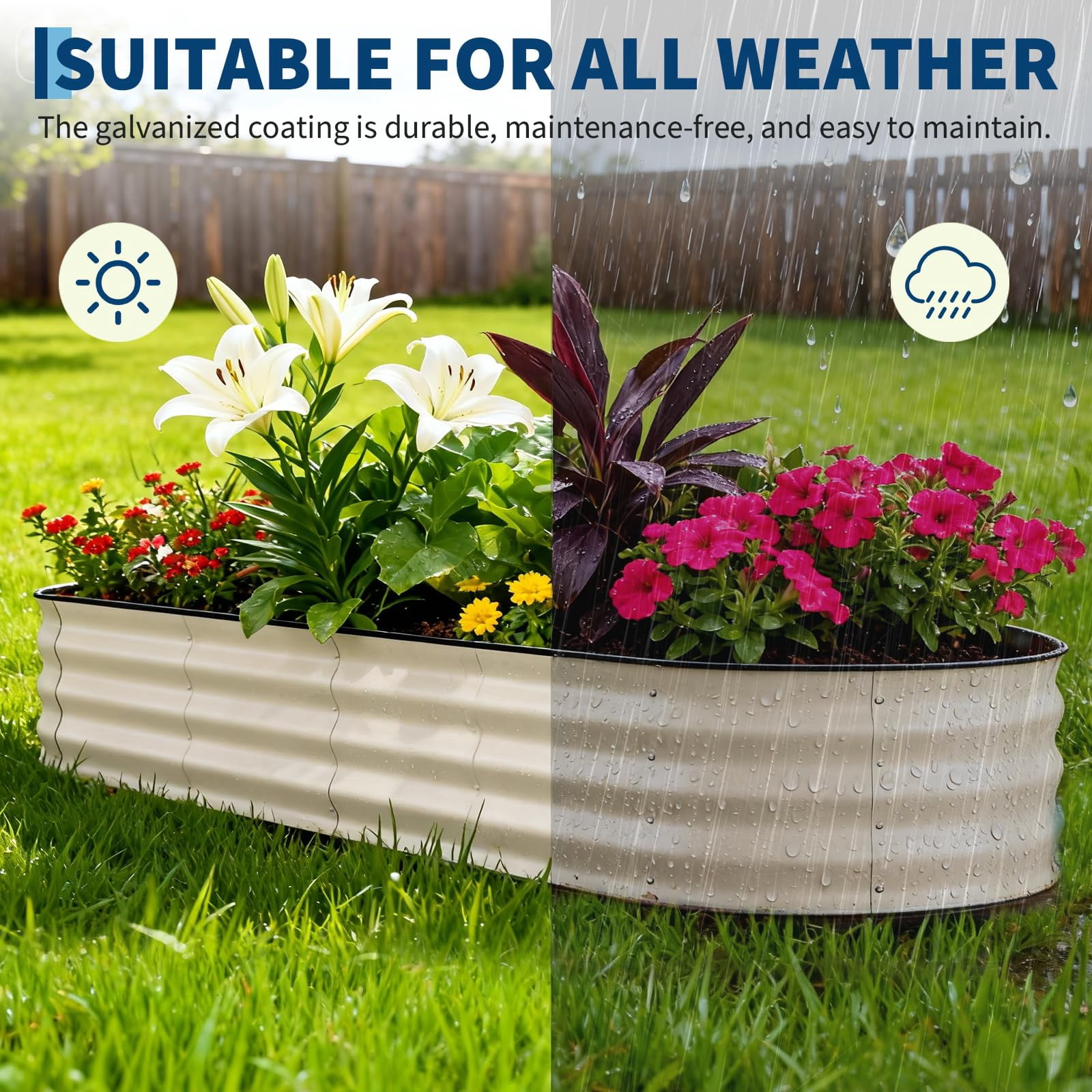 Garvee 8x2x1.5ft Galvanized Raised Garden Beds Kit,Outdoor Metal Gardening Planter Box, Beige