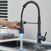 Matte Black Kitchen Faucet with LED Sprayer Single Handle Pull Down Sink Faucet