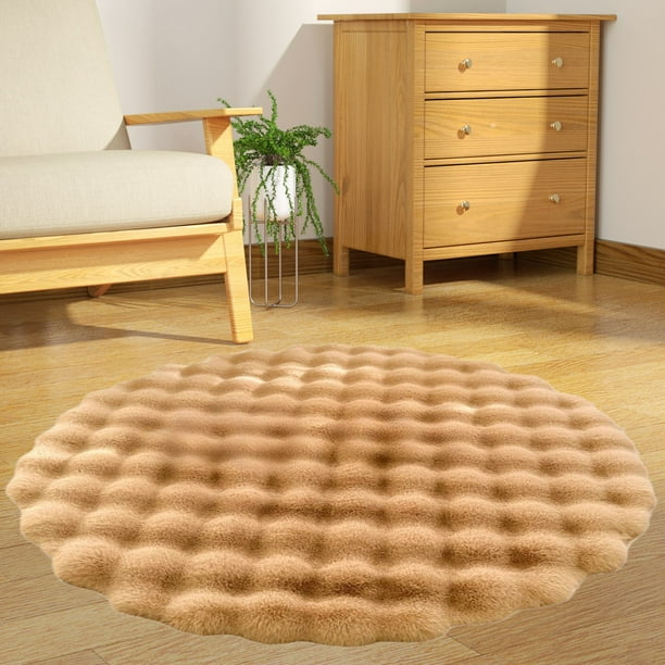 Esterilla redonda de terciopelo • 23,62x23,62 pulgadas • Alfombra antideslizante para sofá y mesa de té del salón • Beige, gris, caqui, rosa, blanco-verde