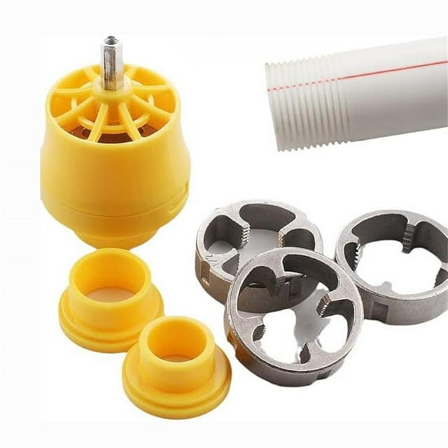 Kit de roscado de tubos de PVC | Herramienta para roscar tubos con 3 matrices | Juego de matrices multiusos para roscar tubos de plástico | Plástico duradero y acero rápido | Fácil de usar para