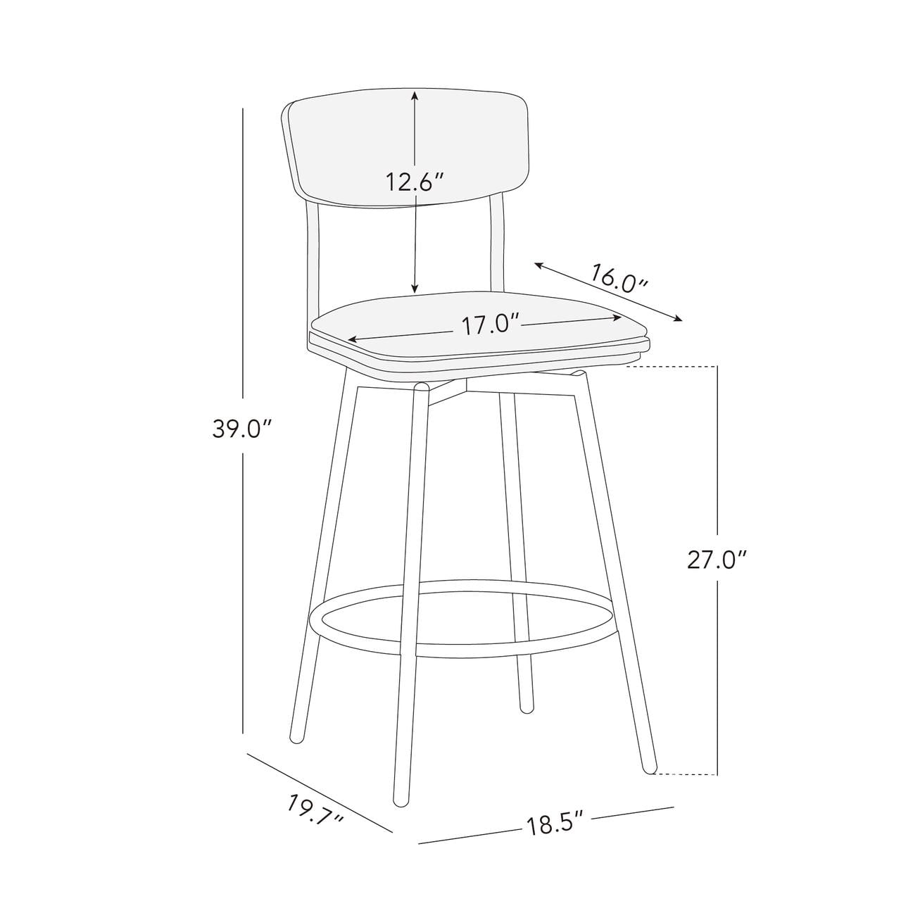 CHITA Swivel Counter Height Bar Stools with Back Set of 2, 27'' Seat Height, Metal & Wood Frame, Sand Gray