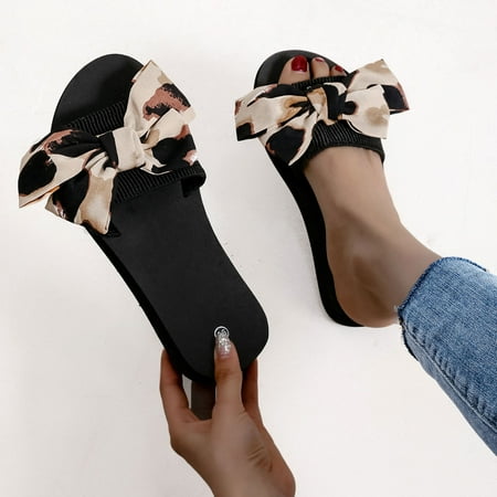 

STEADY Summer Fashion Beach Slippers New Wedge Heel Bow Slippers Black / 42
