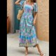 thumbnail image 5 of Vestido Informal, Fluido, con Estampado Floral Bohemio, de Corta y Corte Escalonado para Mujer (Verano 2025) Azul M, 5 of 9