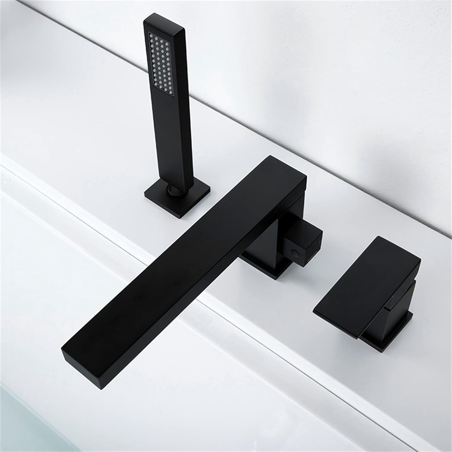 Bathtub Faucet, Deck Mounted Brass Shower Tub Faucet Hot and Cold Water Mixer Bath Faucet with Handheld Shower