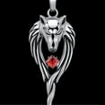 thumbnail image 2 of harmtty Rhinestone Titanium Steel Pendant Punk Wolf Head Totem Men Necklace,Red, 2 of 6