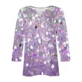thumbnail image 4 of Feancey Big Deal Days 3/4 Sleeve Henley Tops for Women 2025 Trendy Sequin Print Loose Tunics Spring Dressy Casual Button Up V Neck Blouses Pullover Top Purple S, 4 of 5