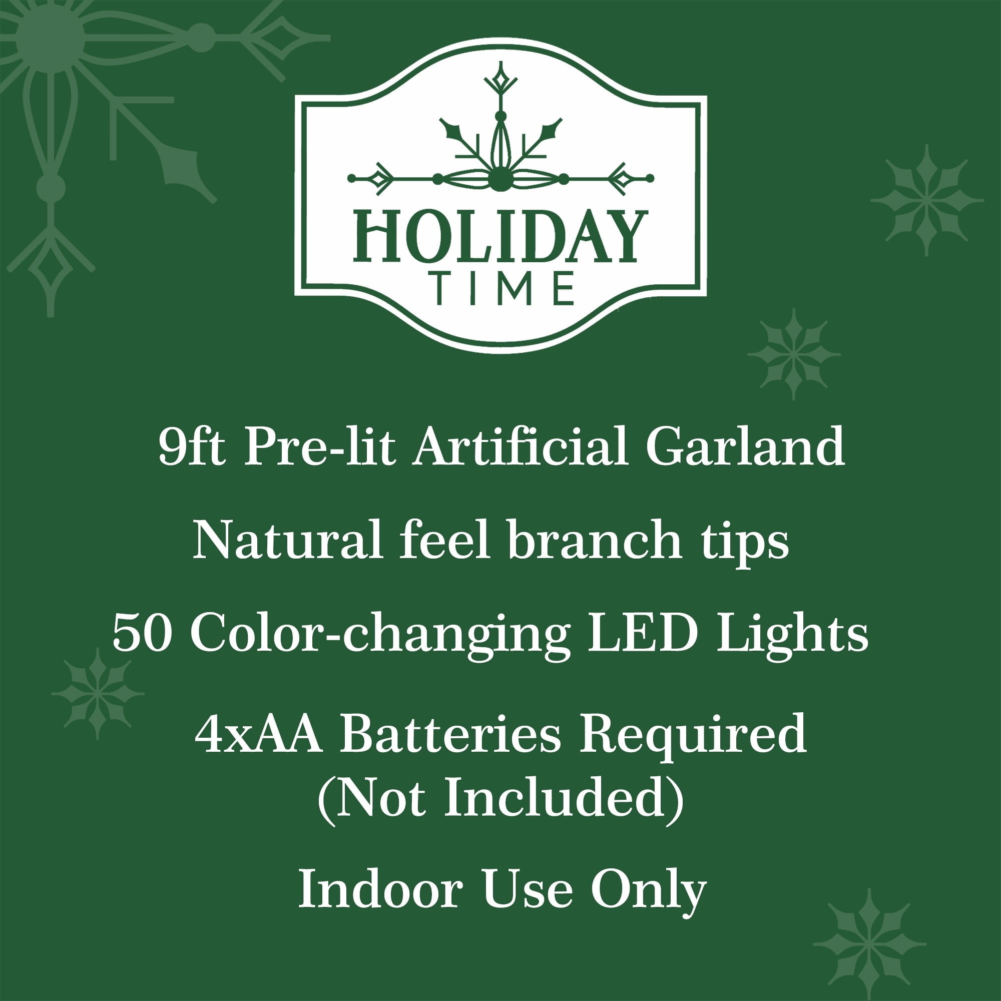 Snow-Flocked Hamilton Pre-Lit Color-Changing LED Artificial Christmas Garland, Green, 9', by Holiday Time