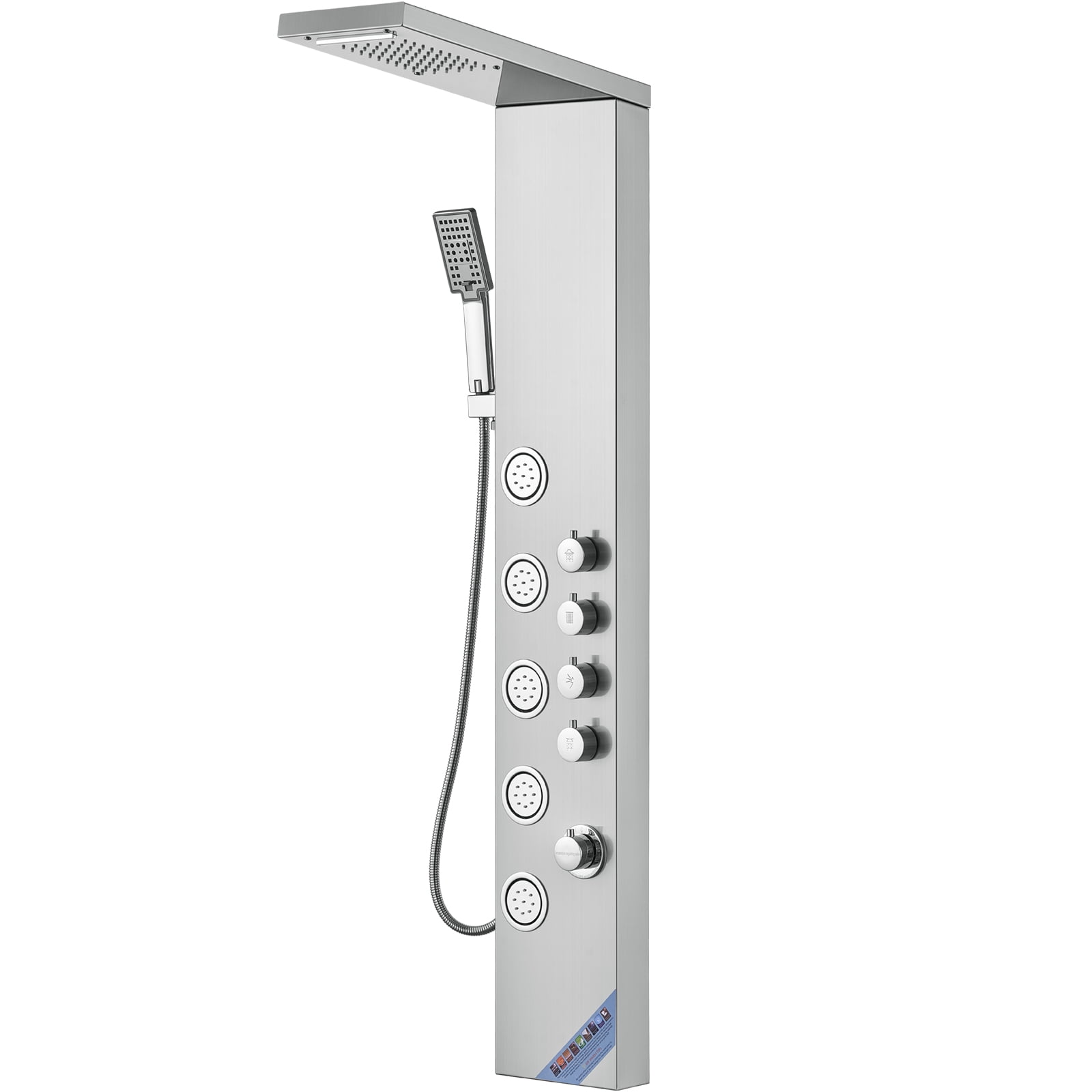 SKYSHALO Shower Panel Tower System Stainless Steel 4 Modes Rainfall Waterfall Jets