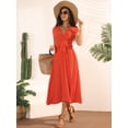thumbnail image 3 of Unique Bargains Women's Sleeveless Wrap V Neck Flowy Ruffle Pleated Midi Dress with Belt XL Orange Red, 3 of 6