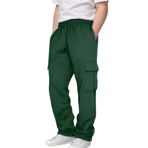 Ruyang Girls Boys Cargo Pants Elastic Waist Loose Fit Trousers Kids Trendy Solid Athletic Track Pantalones with Pockets
