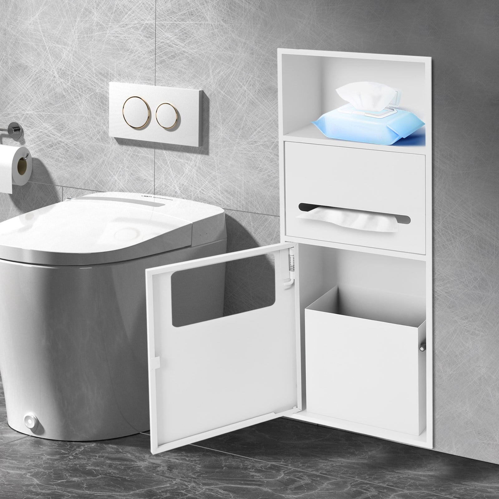 Shower Bathroom Trash Can In-Wall Trash Bin Cabinet Toilet Storage Cabinet