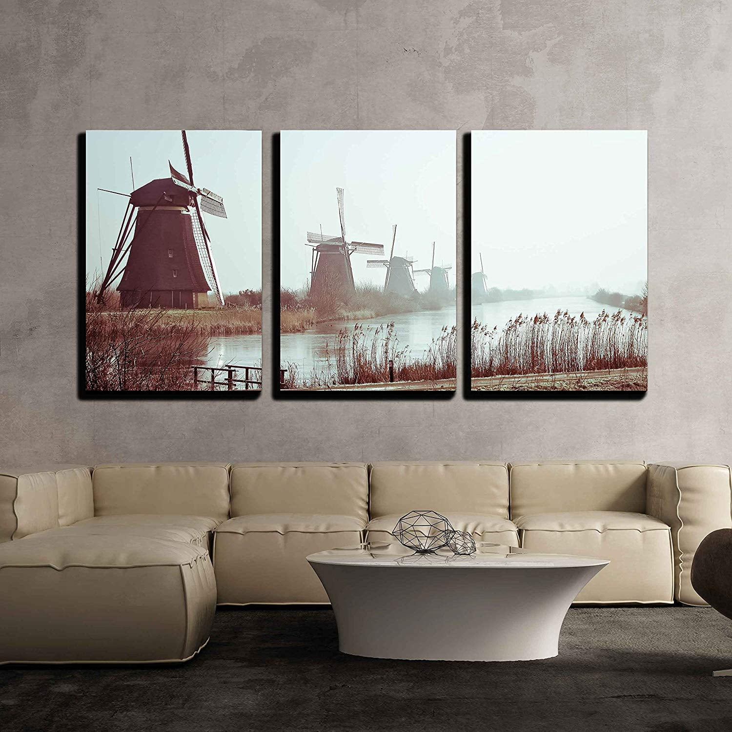 Wall26 3 Piece Canvas Wall Art Traditional Dutch Windmills in