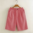 thumbnail image 4 of VV AVEORS Women'S Plaid Cotton Linen Shorts Gingham Loose High Waist Bermuda Wide Leg Summer Beach Casual Lounge Shorts With Pockets Red 2XL, 4 of 4