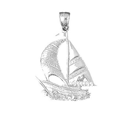 14K White Gold Sailboat Pendant - 38 mm