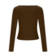 thumbnail image 4 of GigrtiJin U-Neck Tops for Womens Fashion Casual Long-Sleeved Solid Color Shirts Comfy Slim Fall Basic Blouses, 4 of 5