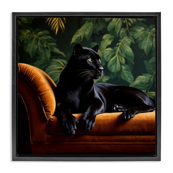 Majestic Panther on Chaise Black Framed Floater Canvas Wall Art, design by Lettered and Lined