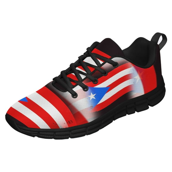 Puerto Rico Shoes Men Women Running Tennis Shoes Breathable Casual Puerto Rico Flag Sneakers Black Size 3.5