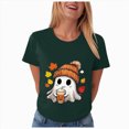 thumbnail image 6 of TOWED22 Women Cute Bow Ghost Halloween Shirt Funny Halloween Costume Tshirts Short Sleeve Spooky Graphic Tee Tops(Dark Green,3XL), 6 of 8