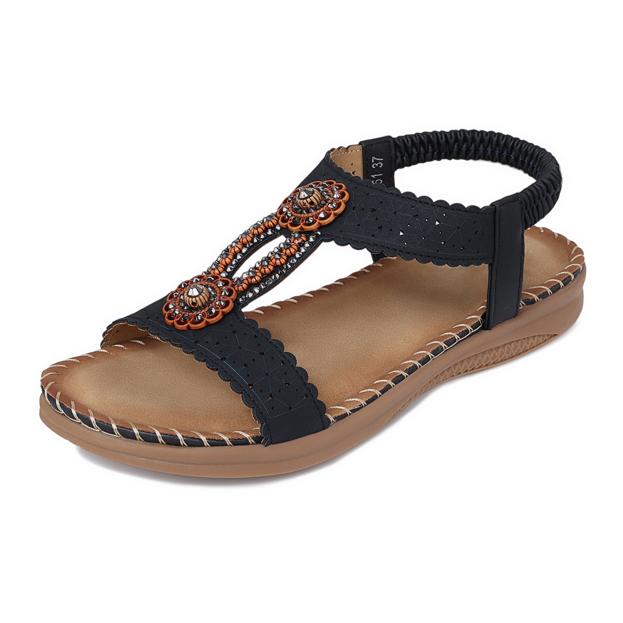SHIBEVER Boho Sandals for Women Casual Summer Flat Comfortable Elastic ...