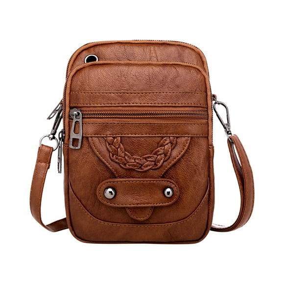 Staron Retro Zip Small Crossbody Bags for Women, Brown Leather Small Crossbody Bag Cell Phone Bag Wallet Purses Adjustable Strap