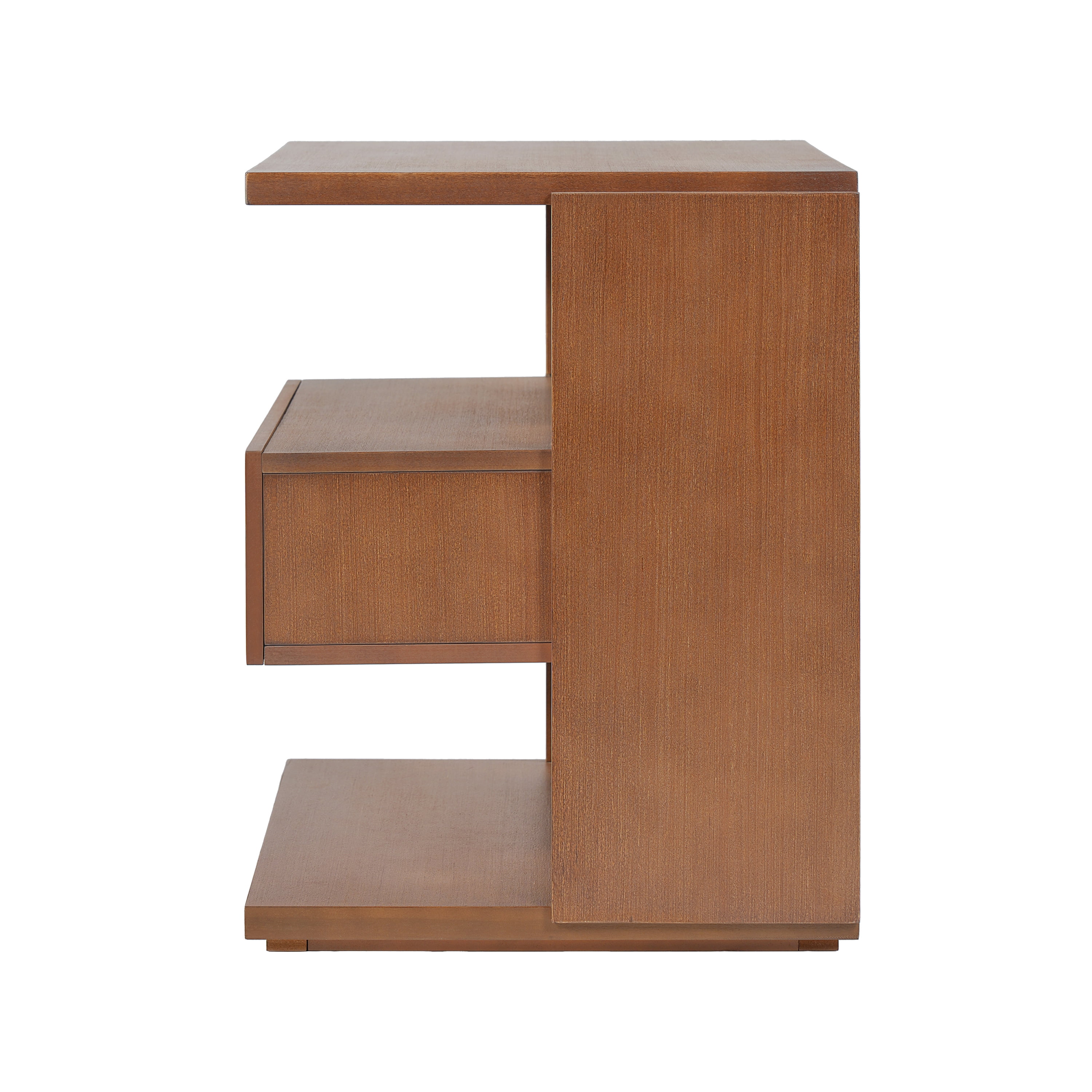 Euroco Modern Floating Nightstand with Drawer, Wood Bedside Table with 3-Tier Open Storage Shelves ,Unique C-Shape End Table for Bedroom,Living Room,Space-Saving,Brown