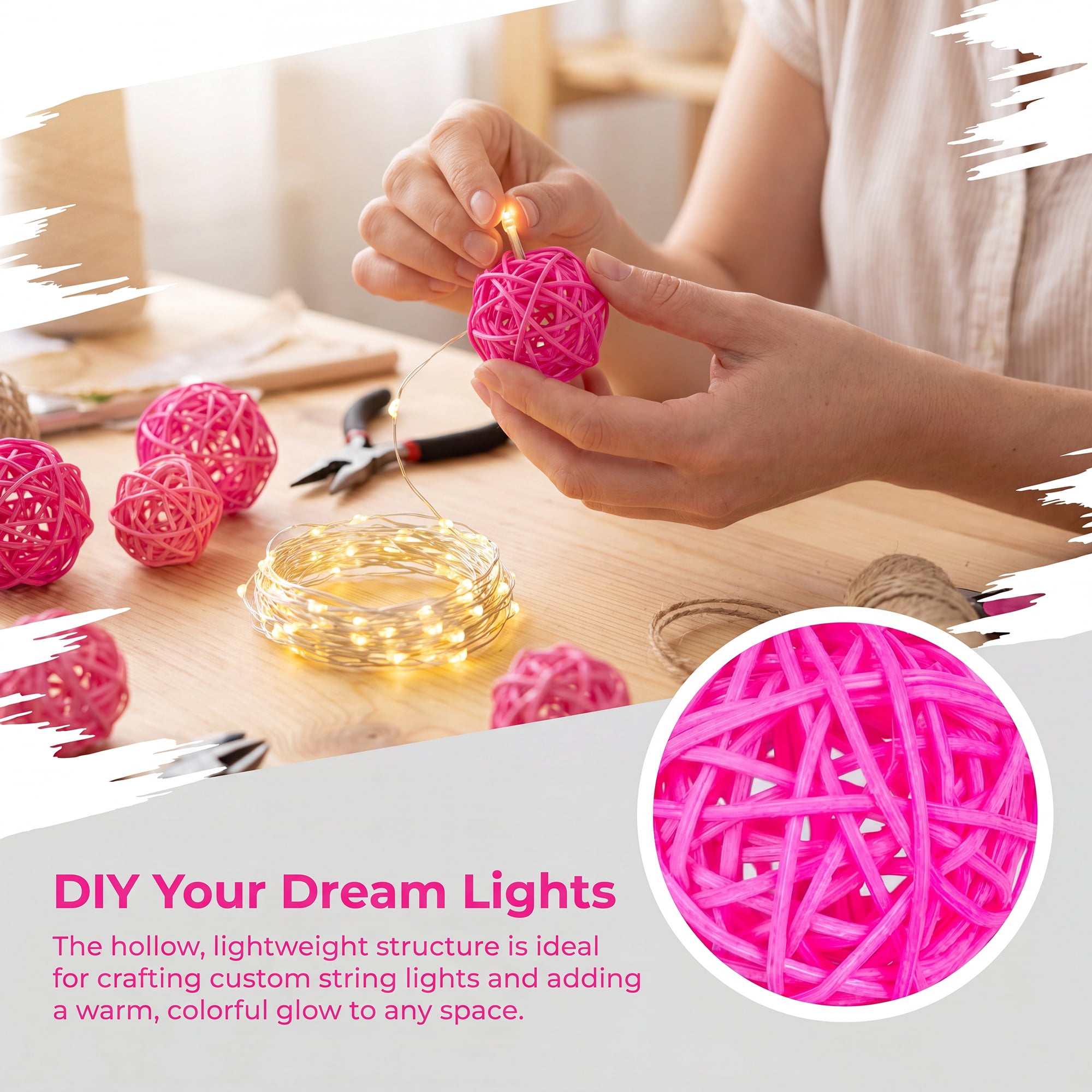 Unique Bargains 10Pcs Rattan Balls for Lights Wicker Spheres Orbs Rose 2"x2"x2"