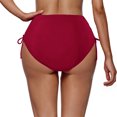 thumbnail image 2 of High Waisted Drawstring Pleated Swimsuit for Women, Nylon Spandex Blend, Removable Padded Bra, High Cut Leg, Solid Color, Beach Pool Swimming, 2 of 5